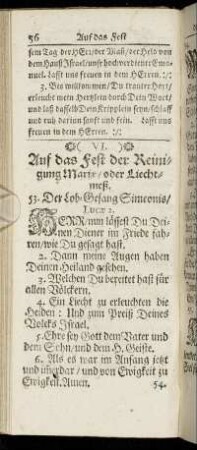 VI. Auf das Fest der Reinigung Mariæ/ oder Liechtmeß.