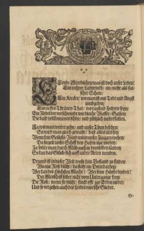 Elende Sterblichen/ was ist doch unser Leben? [...]
