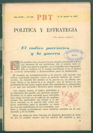 El índice patriótico y la guerra : Política y estrategia - (No ataco, crítico)