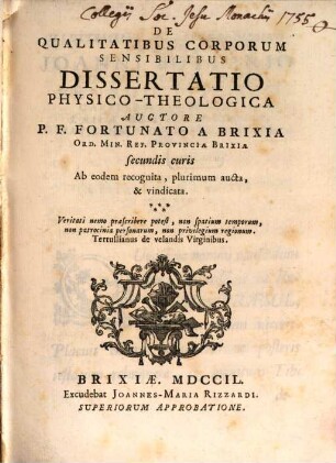 De Qualitatibus Corporum Sensibilibus Dissertatio Physico-Theologica