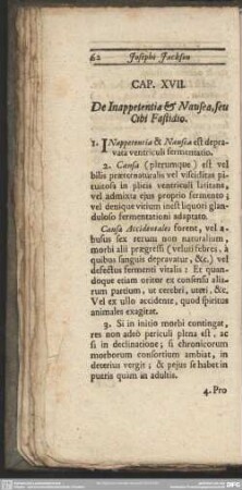 Cap. XVII. De Inappetentia & Nausea, seu Cibi Fastidio