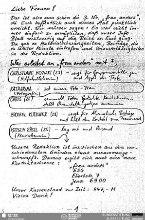 Wer arbeitet an "Frau anders" mit?