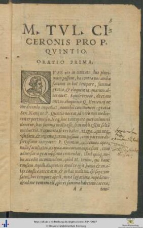 Marci Tullii Ciceronis Pro Publio Quintio Oratio Prima