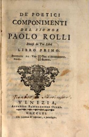 De'poetici Componimenti : divisi in tre libri