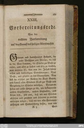XXIII. Vorbereitungsrede. Von der rechten Vorbereitung auf den Genuß des heiligen Abendmahls.