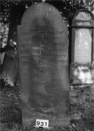 Grabstein 931 (Index: 99630423) Material: Sandstein Zustand: unten leicht abgeblättert Maße HxBxT: 155x61x7 cm Beschreibung: Stele mit eingezogenem Rundbogenabschluß: Grabstein 931