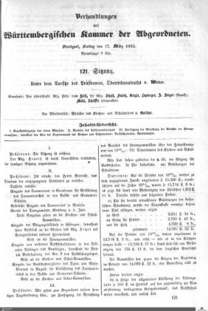 121. Sitzung, Stuttgart, 17.3.1865