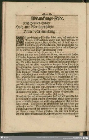 Abdankung : Abdanckungs-Rede