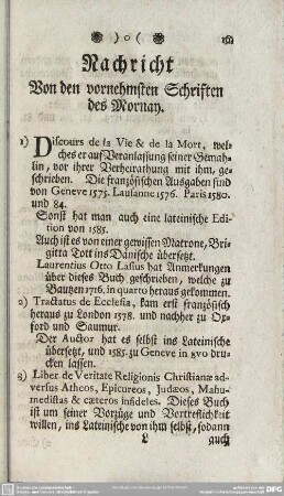Nachricht Von den vornehmsten Schriften des Mornay