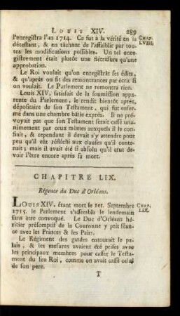 Chapitre LIX. Régence du Duc d'Orléans.