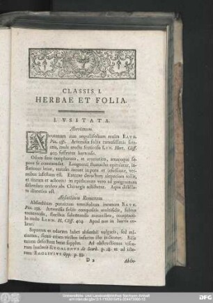Classis I. Herbae Et Folia.