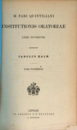 M. Fabi Quintiliani Institutionis oratoriae libri duodecim, 2