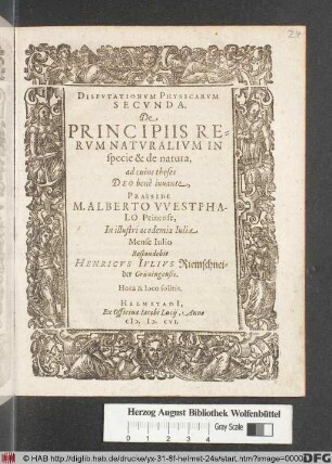 Disputationum Physicarum Secunda. De Principiis Rerum Naturalium In specie & de natura