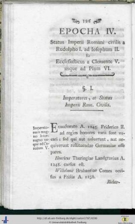 Epocha IV: ... ab Rudolpho I. ad Josephum II. ...