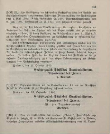 100. Ministerialbekanntmachung, betreffend den Verkehr mit Krankheitserregern, ausgenommen Pesterreger