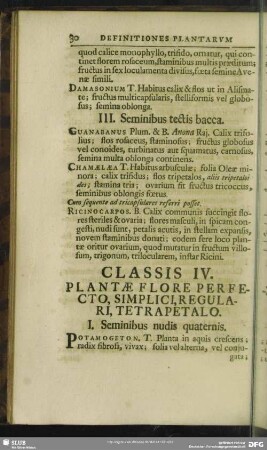 Classis IV. Plantae Flore Perfecto, Simplici, Regulari, Tetrapetalo