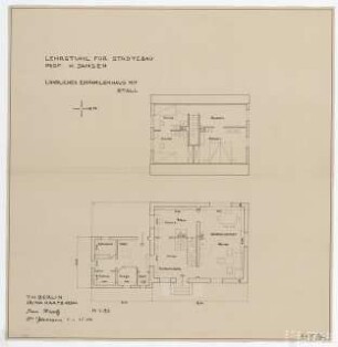Einfamilienhaus, Städtebau: Grundrisse EG und OG mit Stall M 1:50