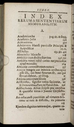 Index Rerum & Sententiarum Memorabilium