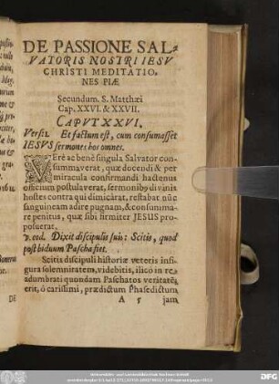 De Passione Salvatoris Nostri Iesu Christi Meditationes Piae Secundum. S. Matthaei Cap. XXVI. & XXVII.
