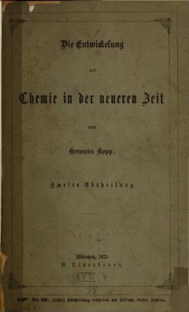 Die Entwickelung der Chemie in der neueren Zeit, 2