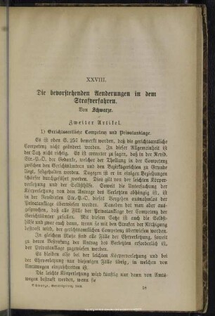 XXVIII. Die bevorstehenden Aenderungen in dem Strafverfahren : Zweiter Artikel
