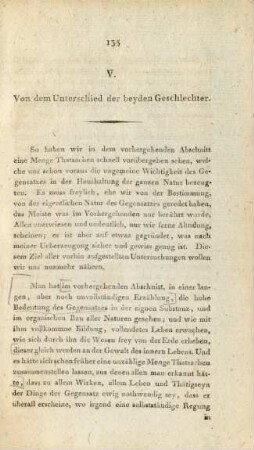 V. Von dem Unterschied der beyden Geschlechter