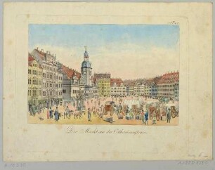 Der Markt in Leipzig von Norden, links das Alte Rathaus, aus Schwarz’ Romantischem Gemälde von Leipzig 1804 bei Tauchnitz