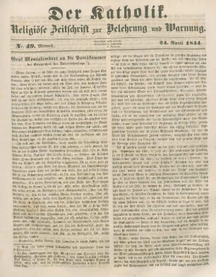 225-232 Graf Montalembert an die Pairskammer bei Gelegenheit der Unterrichtsfrage