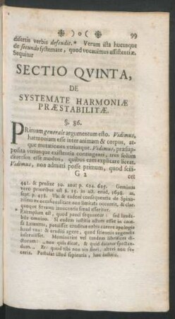 Sectio Quinta, De Systemate Harmoniae Praestabilitae