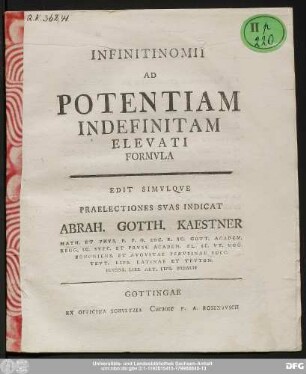 Infinitinomii Ad Potentiam Indefinitam Elevati Formvla
