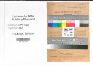 Entnazifizierung Tillmann Haubruck , geb. 23.04.1889 (Angestellter)
