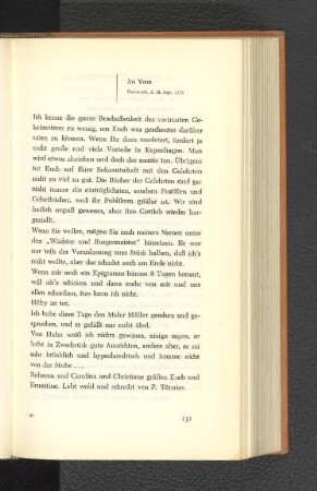 An Voss Darmstadt, den 18. September 1776