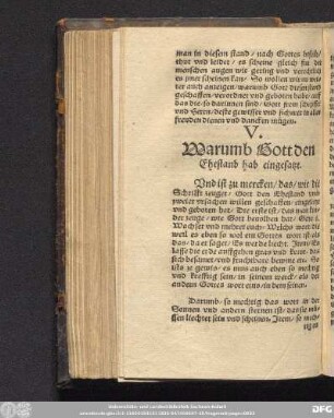 V. Warumb Gott den Ehestanb hab eingesatzt.