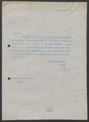 Brief an William Wallace : 28.11.1910