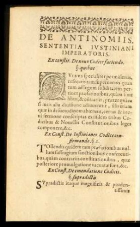 De Antinomiis, Sententia Iustiniani Imperatoris.