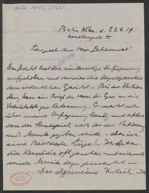 Brief an Ludwig Strecker (senior) und B. Schott's Söhne : 23.06.1919