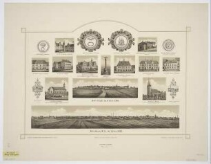 Ansichten von Doberlug-Kirchhain, Lichtdruck, 1891 : Getreue Abbildungen von ehemaligen und gegenwärtigen Ansichten preussischer Städte nebst deren denkwürdigsten Bauwerken, Wappen (Siegel) u.s.w. : nach Handzeichnungen / von Ehregott Zschille. - Dresden : Hoffmann. - 42 Bl. : Lichtdr. ; versch. Gr. Mit 2 Titelbl. Doberlug-Kirchhain : Dobrilugk im Jahre 1891. Kirchhain N.-L. im Jahre 1891. - Dresden : Hoffmann , 1891. - 14 Ansichten auf 1 Kunstbl. : teilw. getönt. Mit 2 Wappen und 2 Siegeln