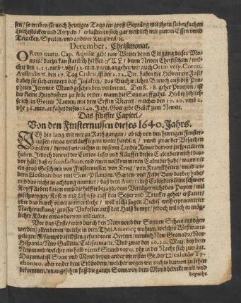 Das fünffte Capitel/ Von den Finsternussen dieses 1640. Jahrs