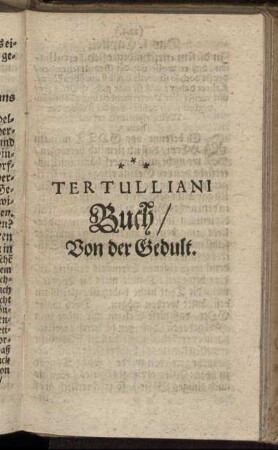 Tertulliani Buch/ Von der Gedult.