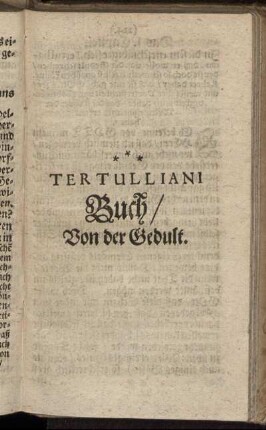 Tertulliani Buch/ Von der Gedult.