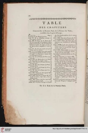 Table des chapitres
