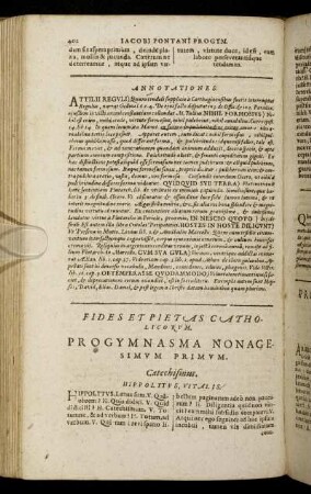 Fides Et Pietas Catholicorum. Progymnasma Nonagesimum Primum. - Progymnasma Centesimum.