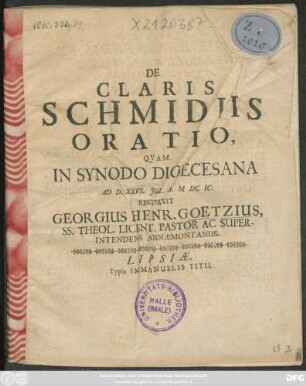 De Claris Schmidiis Oratio