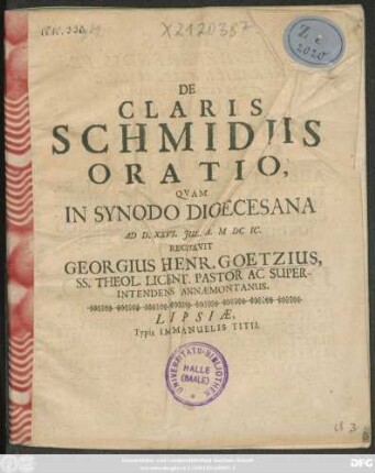 De Claris Schmidiis Oratio