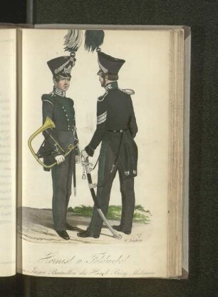 Hornist und Feldwebel vom Jäger-Bataillon des Bürger-Militairs.