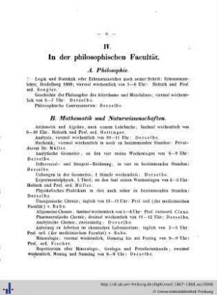 IV. In der philosophischen Facultät.
