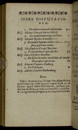 Index Disputationum.