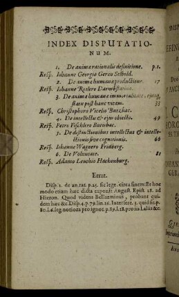 Index Disputationum.
