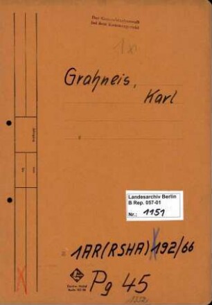 Personenheft Karl Grahneis (*29.03.1888), Kriminalobersekretär