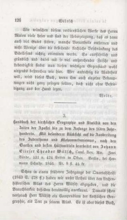 126-141 [Rezension] Wiltsch, Johann Elieser Theodor, Handbuch der kirchlichen Geographie und Statistik
